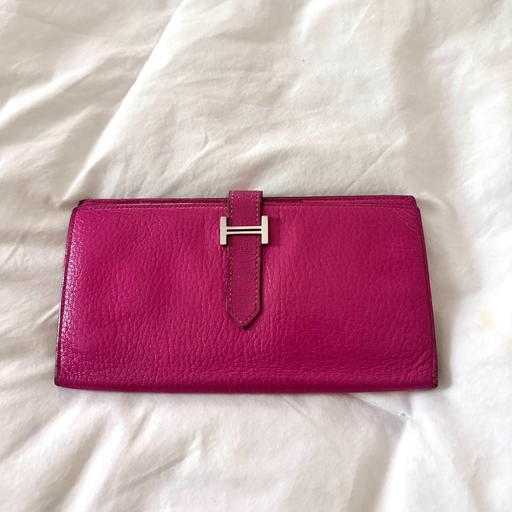 Hermes Wallet Bearn Souffle Vaux Epson Rose w/silver hardware AUTHENTIC